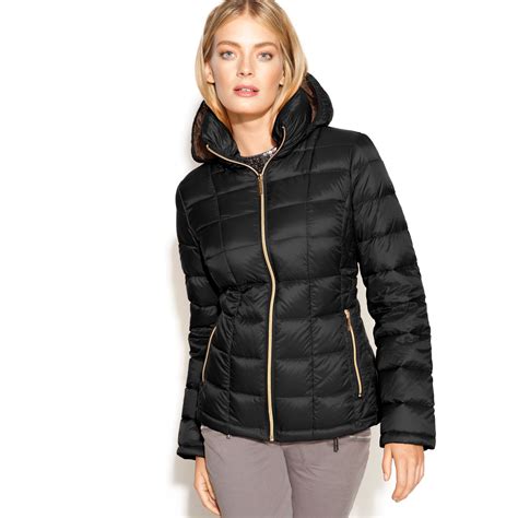 michael michael kors packable puffer coat with attached bib|Michael Kors packable puffer jacket.